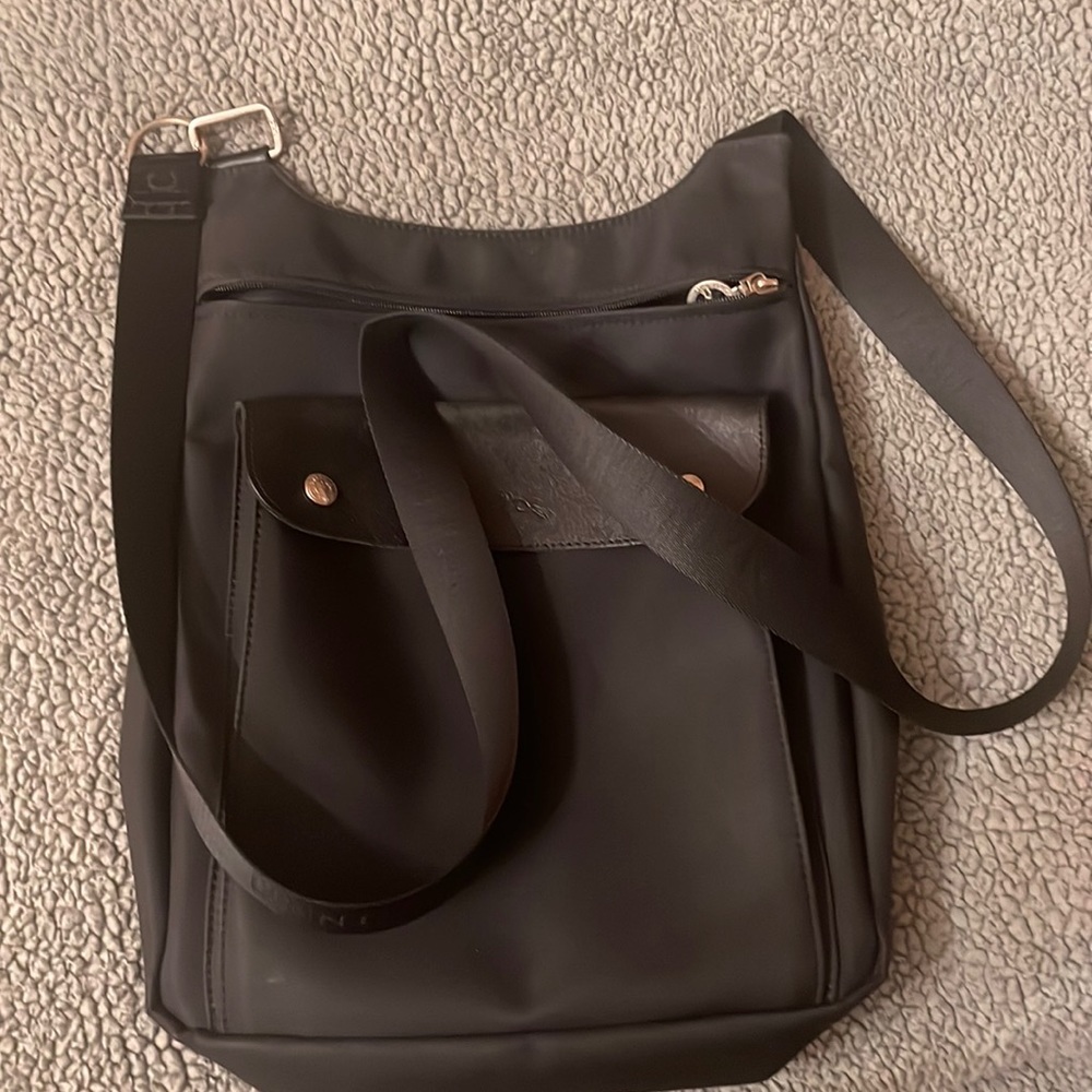 Used Longchamp black nylon messenger bag